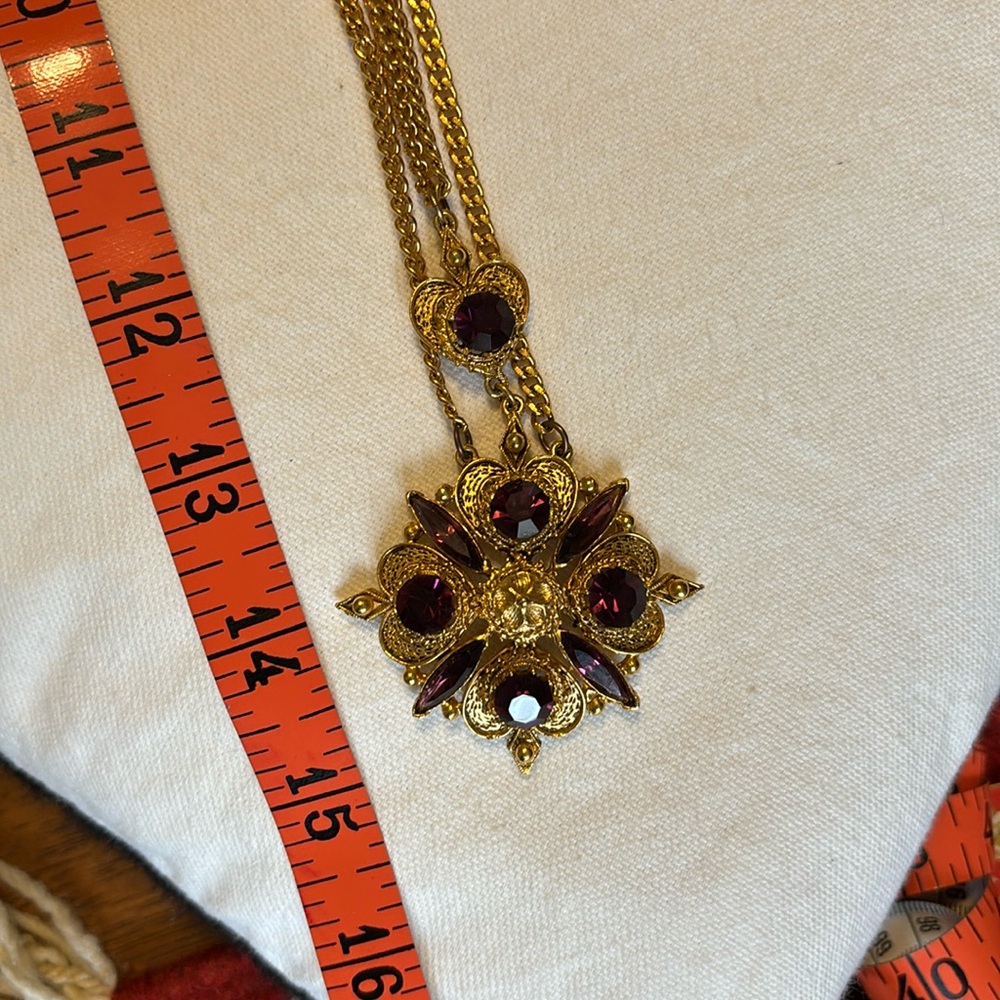 Forenza 30 Inch Statement Necklace in Goldtone with faux Amethyst Pendant